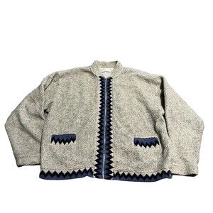 VTG 90s Streetwear Womens Medium Deep Pile Fleece Navajo Aztec Trim Sweater Coat